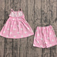 ( No moq ) Preorder Baby Girls Kids Straps Dots Tunic Shorts Summer Pink Clothes Set