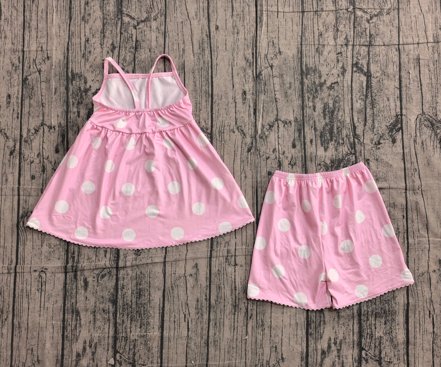 ( No moq ) Preorder Baby Girls Kids Straps Dots Tunic Shorts Summer Pink Clothes Set