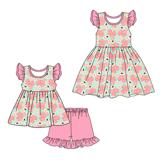 ( Moq 5 Each Style ) Sibling Baby Girls Kids Pencil Bows Flower Back to School Dress Set Clothes