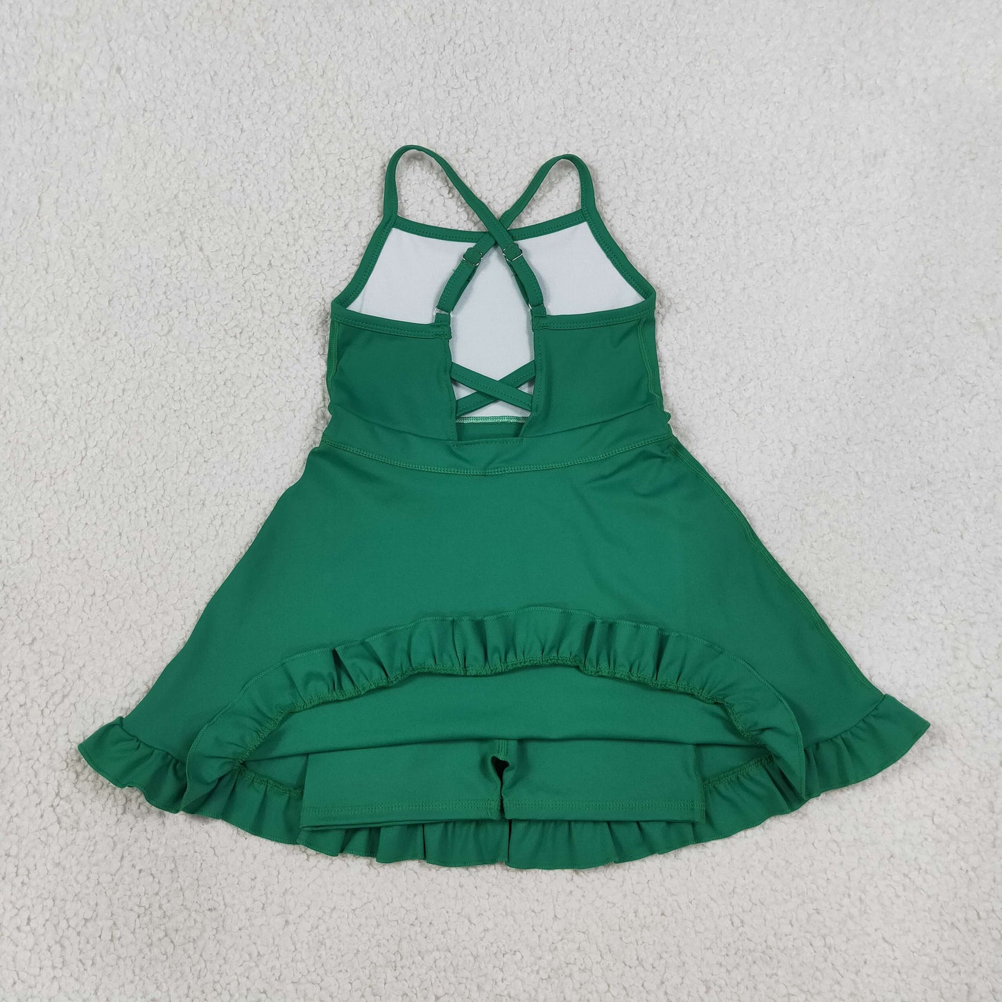 Baby Girls Kids Straps Green Ruffle Shorts Knee Length Yoga Active Dress RTS