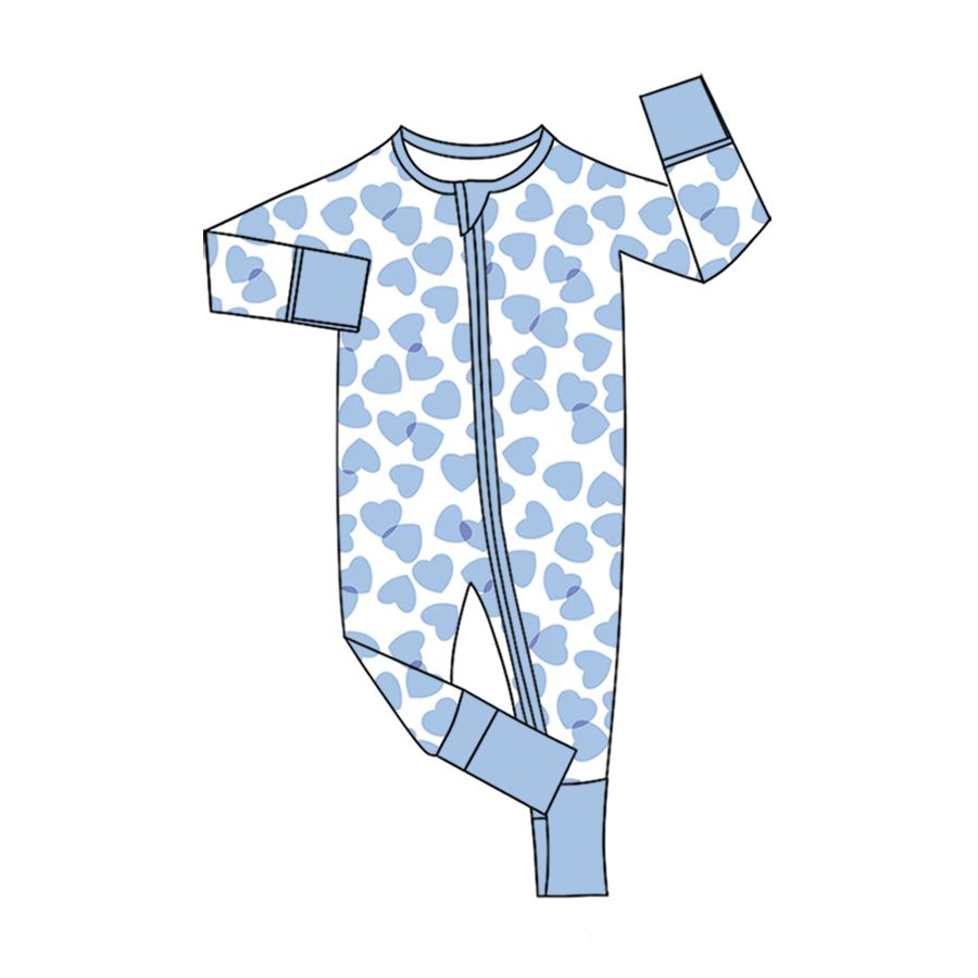 ( Moq 5 ) Preorder Baby Boys Infant Blue Hearts Valentine Zipper Footie Sleeper Romper Clothes