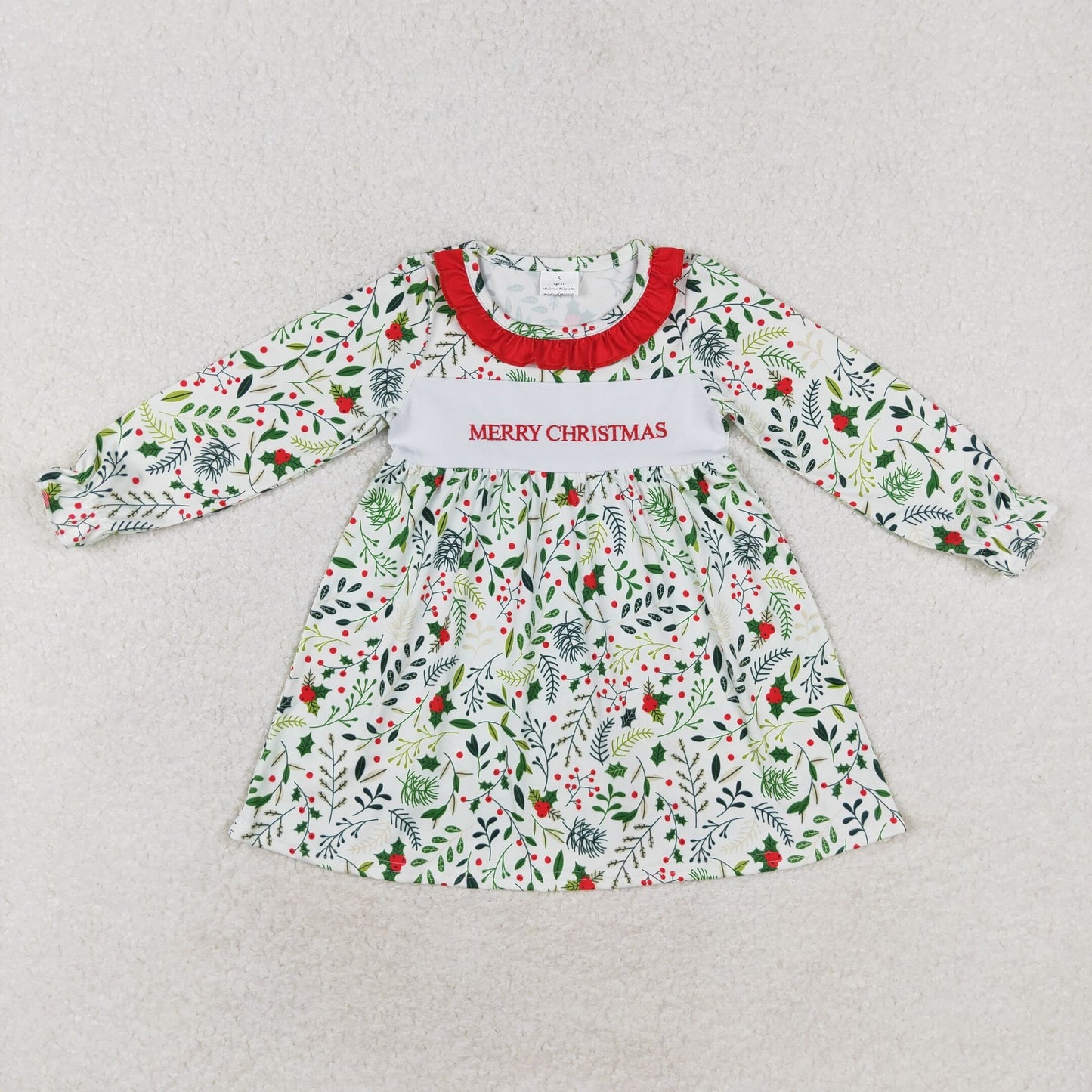 Baby Girl Long Sleeves Merry Christmas Flower Dress