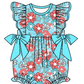 ( Moq 5 Each Style ) Baby Girl Summer Flower Blue Sibling Romper Set 4.24
