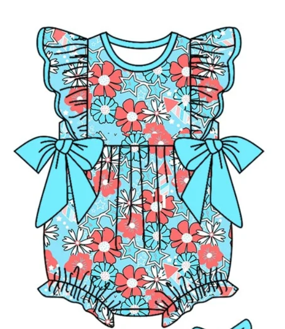 ( Moq 5 Each Style ) Baby Girl Summer Flower Blue Sibling Romper Set 4.24