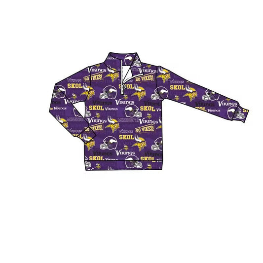 Baby Boy Long Sleeves Team Zipper Pullover Shirt Purple Tops Moq 5