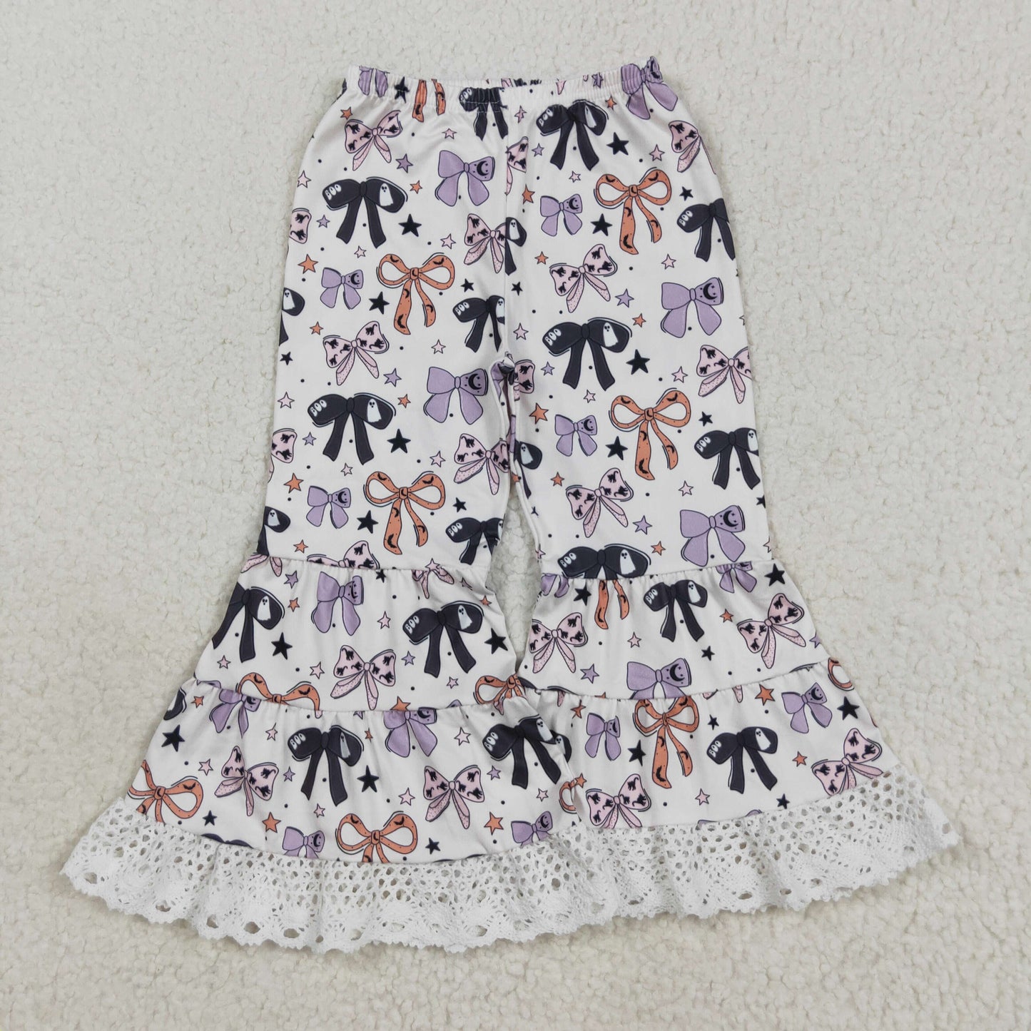 Baby Girl Toddler Ghost Stars Bows Ruffle Bell Bottom Pants Halloween Clothes RTS
