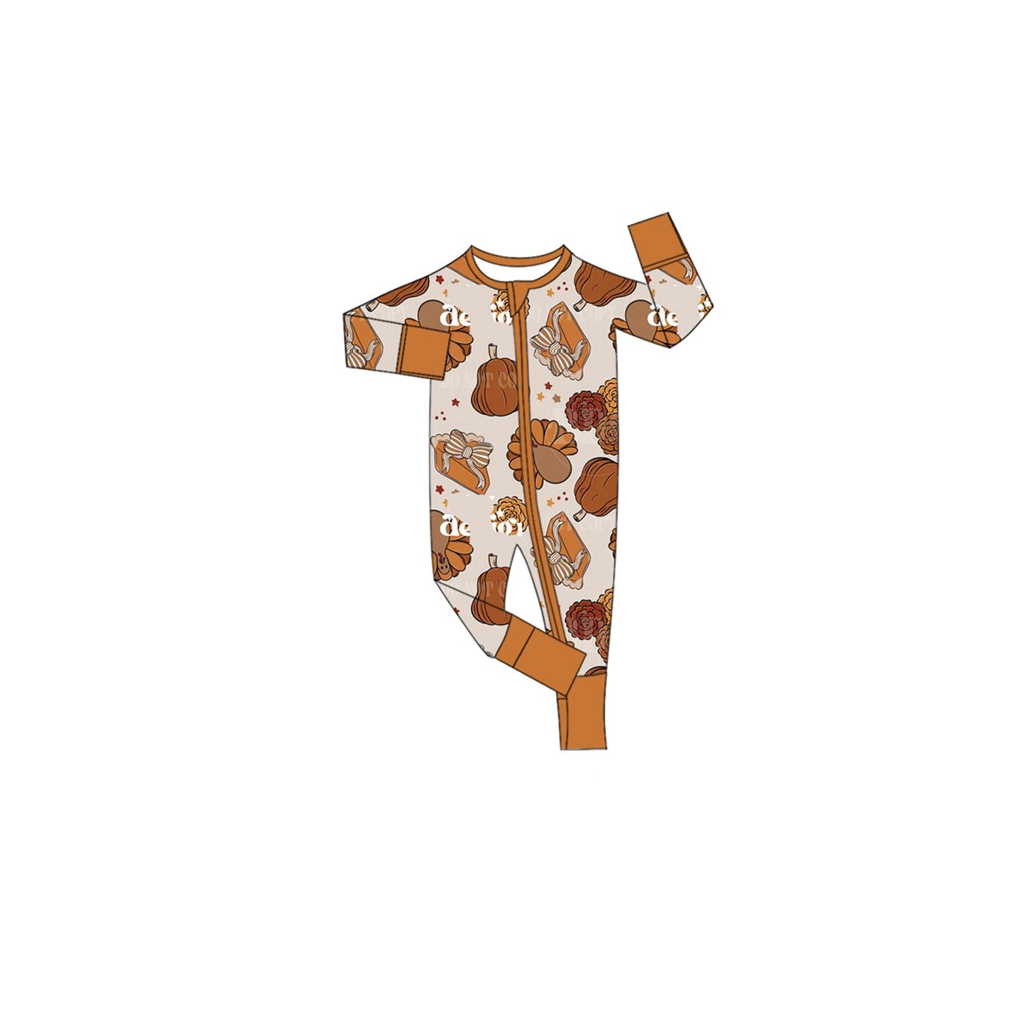 ( Moq 5 ) Preorder Baby Girls Kids Pumpkins turkey Bows Zipper Sleeper Footie Romper Thanksgiving Clothes