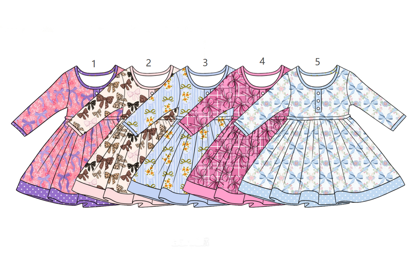 ( Moq 5 Each Style ) Sibling Baby Girls Kids Long Sleeves Flower Bows Dresses Clothes