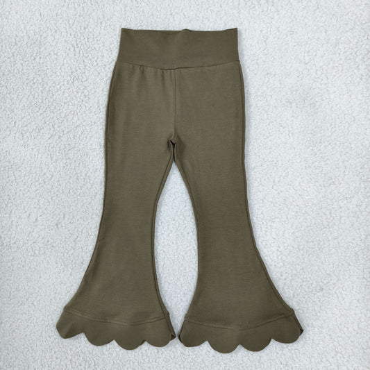 Baby Girls Kids Scalloped Pants Bottoms Cotton Olive Clothes RTS