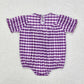 Baby Girl Infant Embroidery Purple Checkered Mardi Gras Bubble Smocked Romper