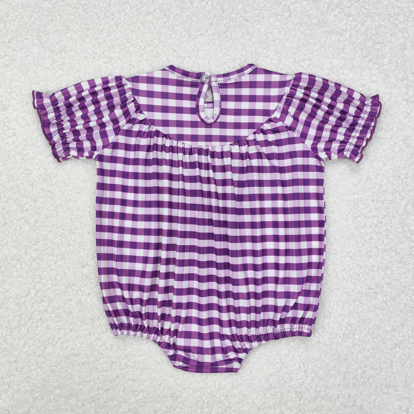 Baby Girl Infant Embroidery Purple Checkered Mardi Gras Bubble Smocked Romper