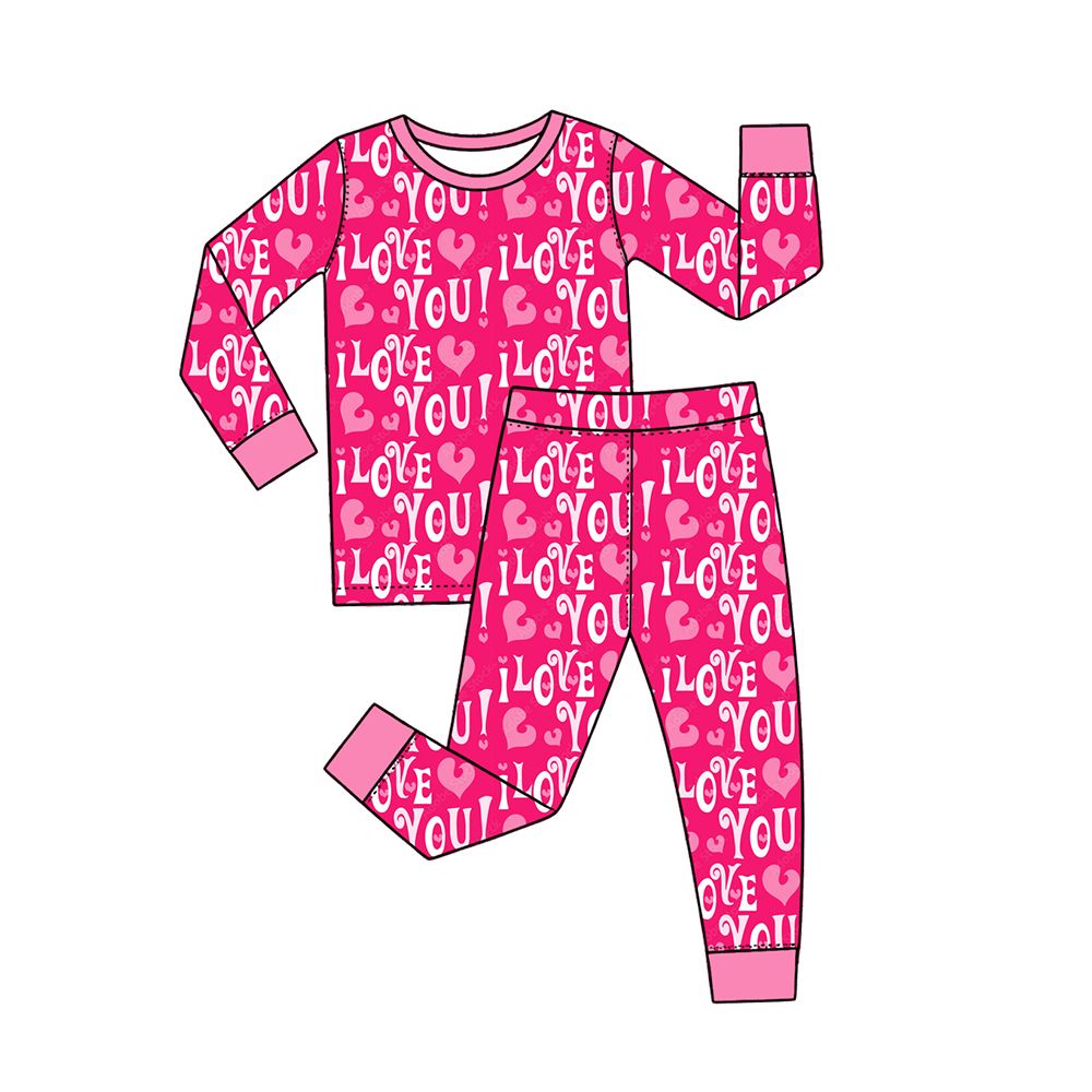 ( Moq 5 ) Preorder Baby Girls Kids Hearts Love You Shirt Pants Pink Set Pajamas Valentine Clothes