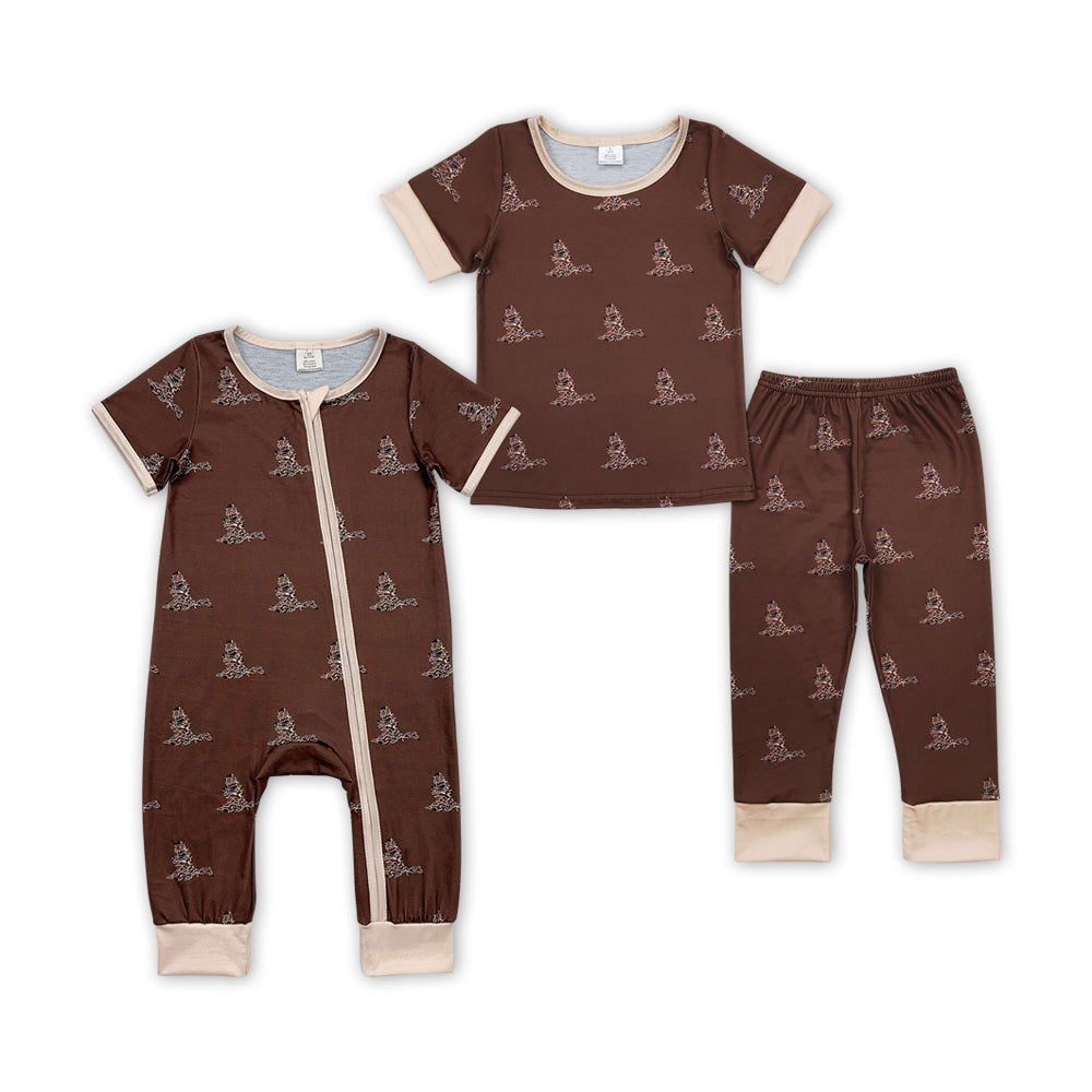 Baby Boy Camo Ducks Sibling Bamboo Brown Romper Set