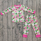 Baby Girl Long Sleeves Green Face Tree Christmas Shirt Pants Pajamas Set RTS