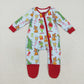 Baby Boys Kids Green Face Christmas Zipper Footie Romper Pajamas Set Sibling Clothes RTS
