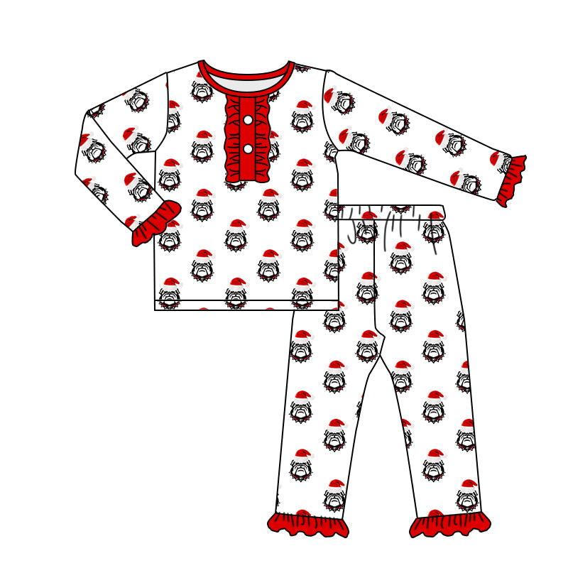 Baby Girl Team Christmas Bulldogs Shirt Pants Pajamas Set