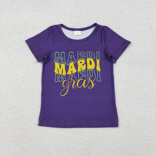 Girls Kids Short Sleeves Mardi Gras Purple Tee Shirt RTS