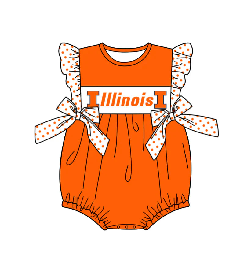 Baby Girl Short Sleeves Bows Team Bubble Orange Romper ( Moq 5 )