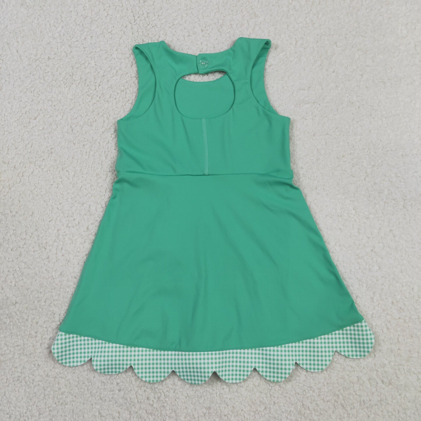Sibling Baby Girls Kids Green Plaid Bows Skort Yoga Active Dress Set Scallop Clothes RTS
