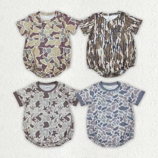 Sibling Baby Boys Short Sleeves Camo Bubble Rompers RTS