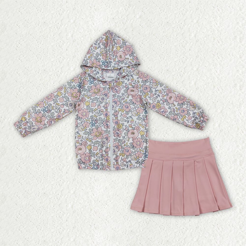 Baby Girls Kids Long Sleeves Flower Hoodie Zipper Tops Pink Skirt Shorts Set Clothes RTS
