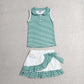 Baby Girls Kids Green Stripes Buttons Shirt Ruffle Skirt Shorts Yoga Active Set Clothes RTS