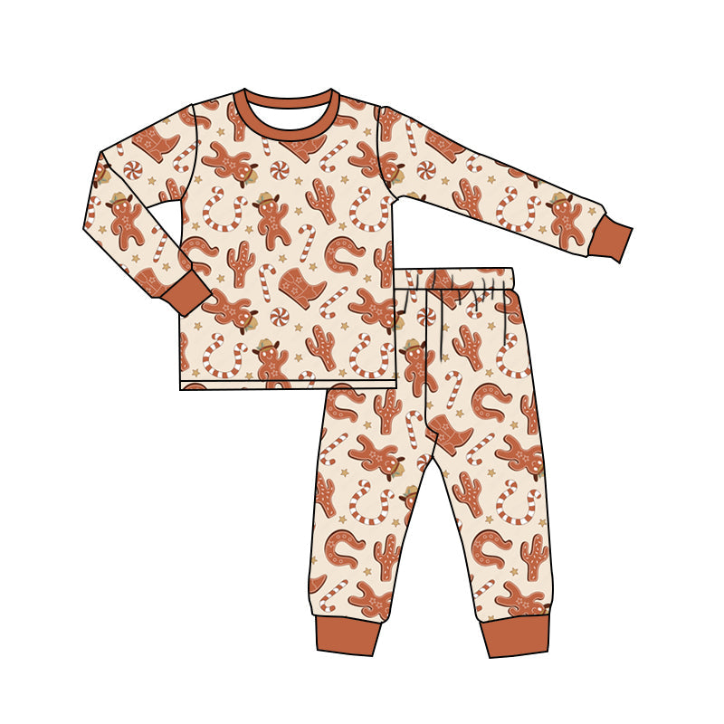 Baby Boy Christmas Western Gingerbread Shirt Pants Pajamas Set