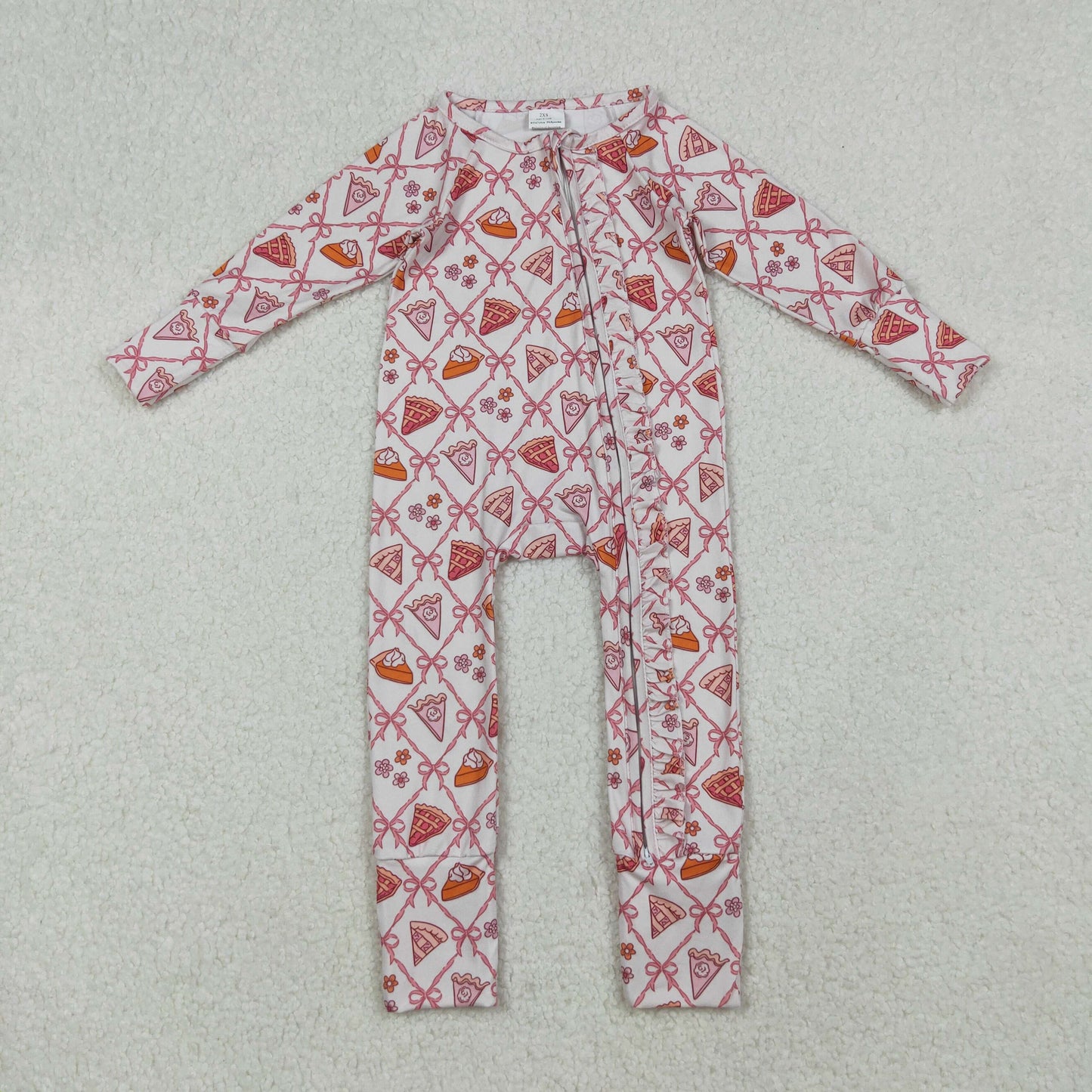 Sibling Kids Girl Long Sleeves Pumpkin Pie Bows Thanksgiving Zipper Romper Pajamas Set RTS