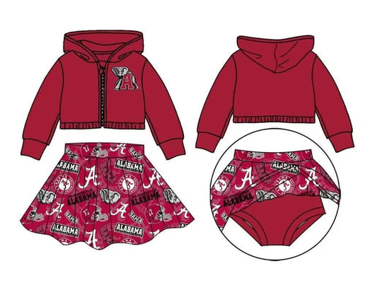 Baby Girl Toddler Red Zipper Hoodie Tops Elephant Skirt Shorts Team Set Moq 5