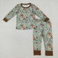 Baby Boy Green Long Sleeves Dogs Ducks Baseball Shirt Pant Pajamas Set RTS
