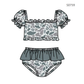 ( Moq 5 ) Preorder Baby Girls Kids Short Sleeves Grey Camo Tops Brown Ruffle Shorts Set Swimsuit