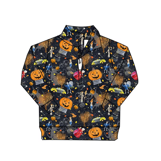 Baby Boy Halloween Western Pumpkin Cars Zipper Pullover Tops