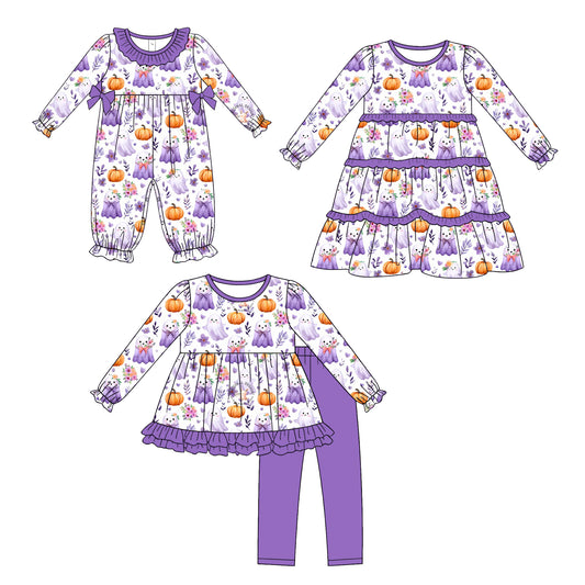 ( Moq 5 Each Style ) Sibling Baby Girls Kids Ghosts Pumpkins Flower Romper Dress Set Halloween Clothes
