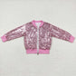 Baby Girl Long Sleeves Pink Sequins Zipper Jacket Coat Tops