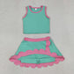 Baby Girls Kids Green Tops Scallop Skirt Shorts Yoga Active Set Summer Clothes RTS