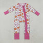 Siblign Girls Kids Long Sleeves Pumpkins Fall Thanksgiving Zipper Romper Pajamas Set RTS