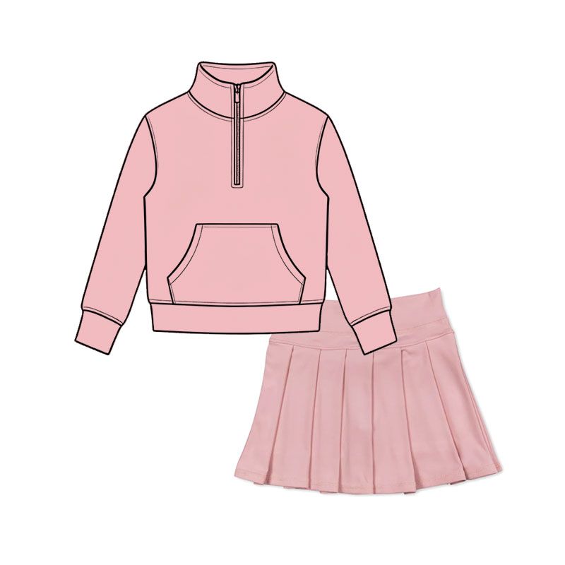 ( Moq 5 ) Preorder Baby Girls Kids Pocket Zipper Shirt Skirt Shorts Yoga Active Set Pink Clothes