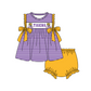 ( Moq 5 ) Baby Girls Toddler Tigers Bows Purple Stripes Tops Bummie Shorts Team Set