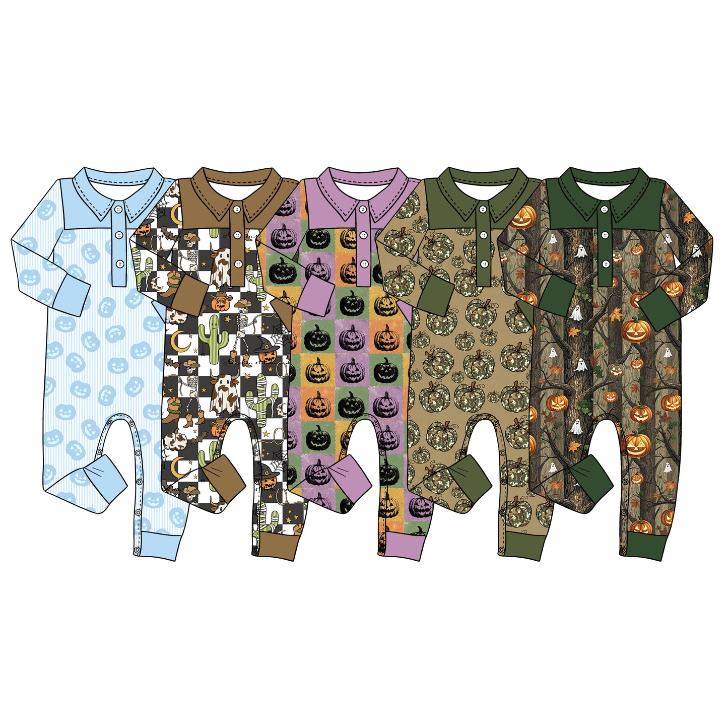 ( Moq 5 Each Style ) Sibling Baby Boys Infant Long Sleeves Pumpkins Halloween Rompers Clothes