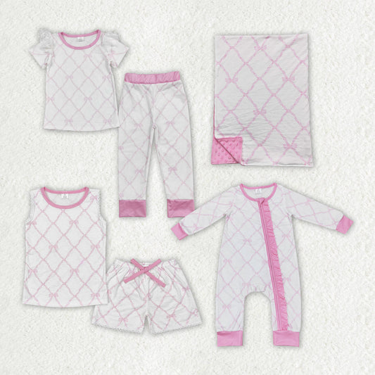 Baby Girl Bamboo Pink Bows Sibling Romper Pajamas Clothes Set