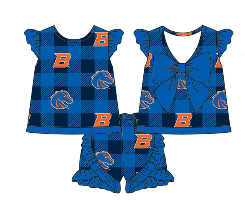 ( Moq 5 each style ) Baby Boy Girl B Team Plaid Blue Sibling Shirt Set