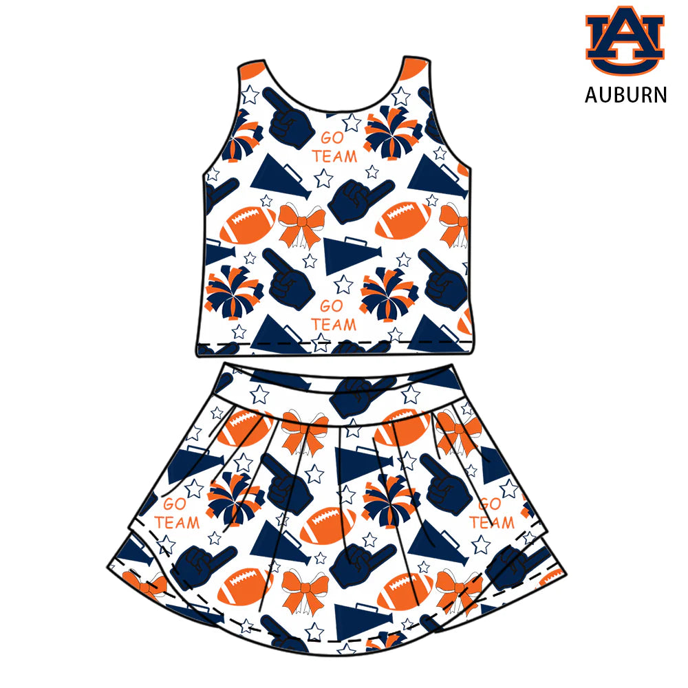 ( Moq 5 ) Baby Girl Toddler Sleeveless AU Football Team Bows Cheer Tops Skort Set 6.7