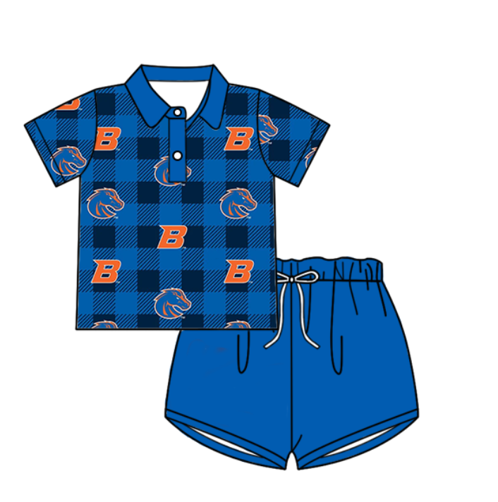 ( Moq 5 each style ) Baby Boy Girl B Team Plaid Blue Sibling Shirt Set