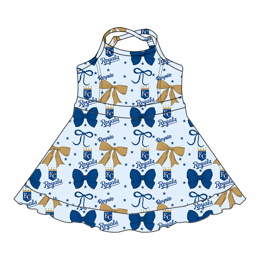 ( Moq 5 each style ) Baby Boy Girl Toddler KC Team Bows ‌Sibling Dress Set