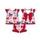 ( Moq 5 each style ) Baby Girl Toddler Team Red Blue Bows Soccer‌ Sibling Shirt Dress Set