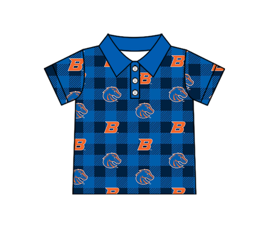 ( Moq 5 each style ) Baby Boy Girl B Team Plaid Blue Sibling Shirt Set