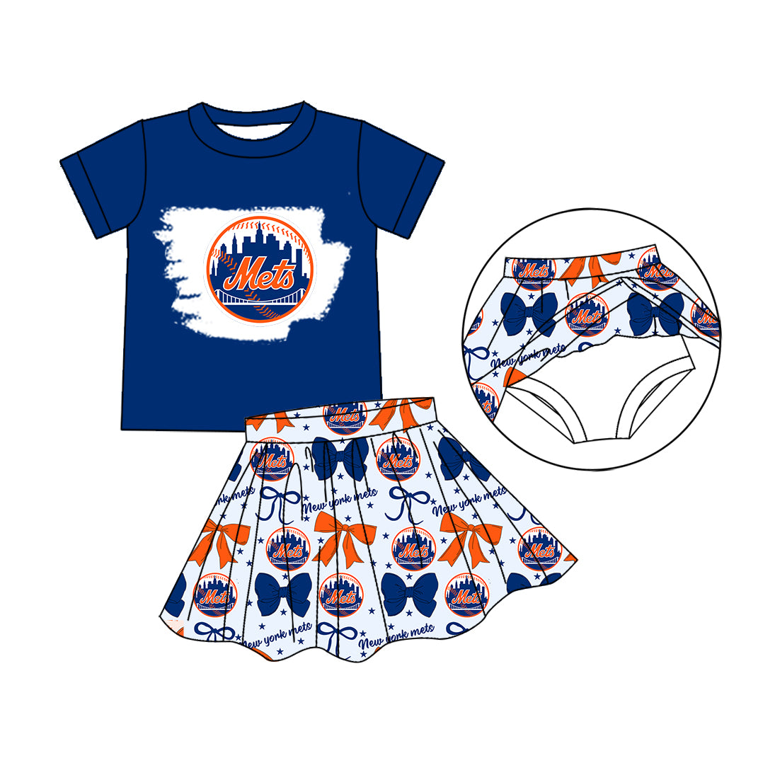( Moq 5 each style ) Baby Girl Toddler SF Team Orange Blue Bows Sibling Jumpsuit Set 6.16