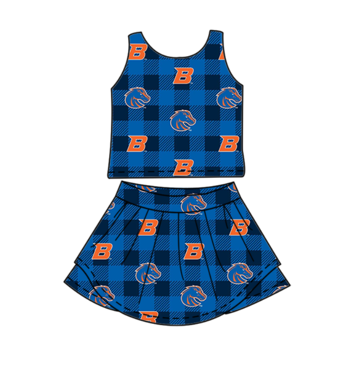 ( Moq 5 each style ) Baby Boy Girl B Team Plaid Blue Sibling Shirt Set