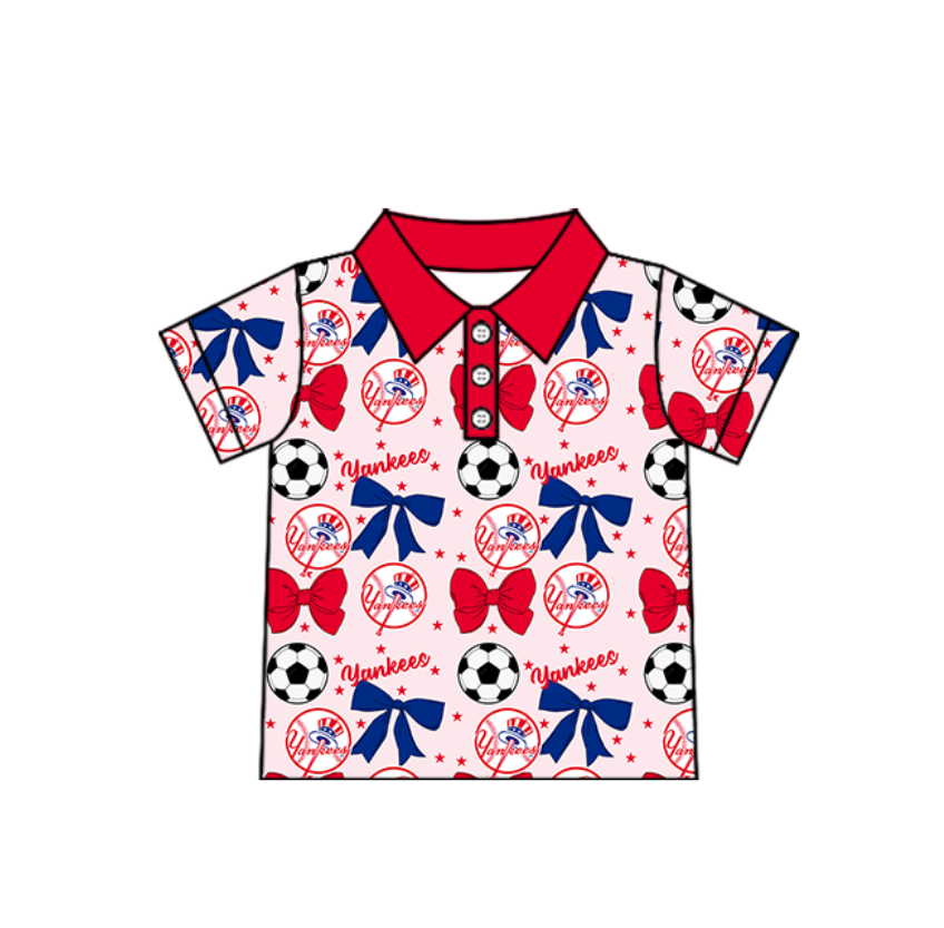 ( Moq 5 each style ) Baby Girl Toddler Team Red Blue Bows Soccer‌ Sibling Shirt Dress Set