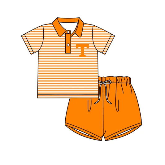 Moq 5 Baby Boy Short Sleeves Stripes Shirt Orange Shorts Team Set